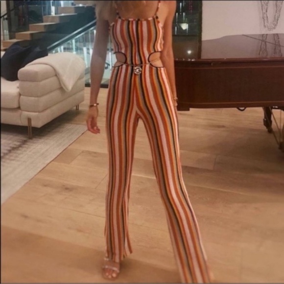NWT ZARA Terrycloth Cut Out Stripped Jumpsuit - Picture 7 of 12
